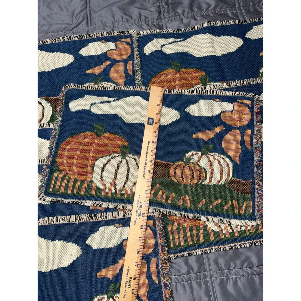 Vintage Fall Pumpkin Woven Tapestry Placemats Set of 6 Fringed Autumn Harvest